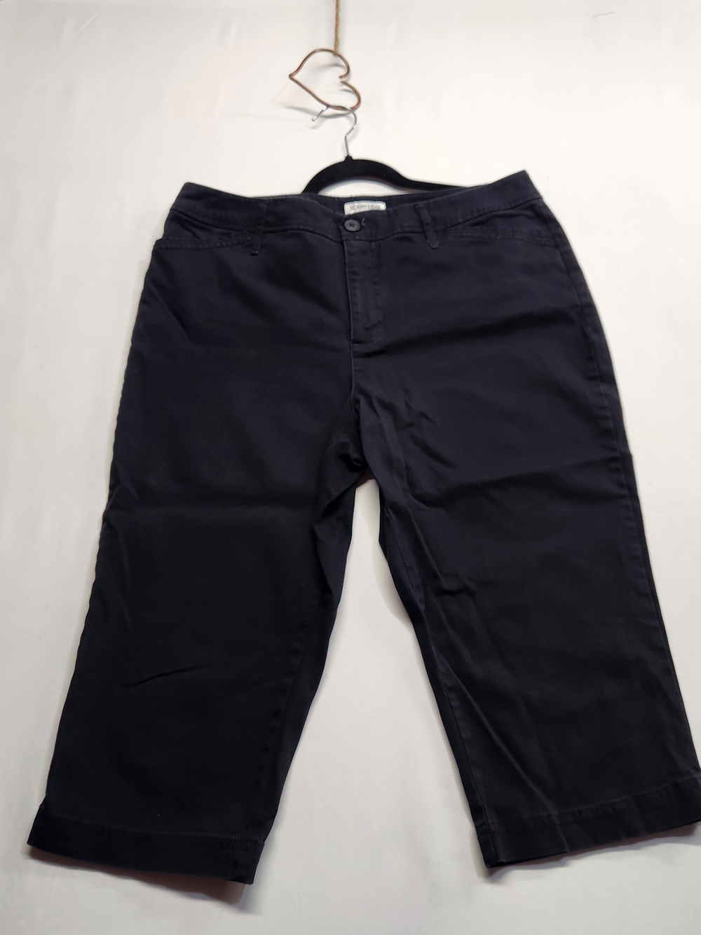 ⭐️St. John’s Bay Black Crop Capri Pants Chino Trouser Mid Rise Stretch Size 14